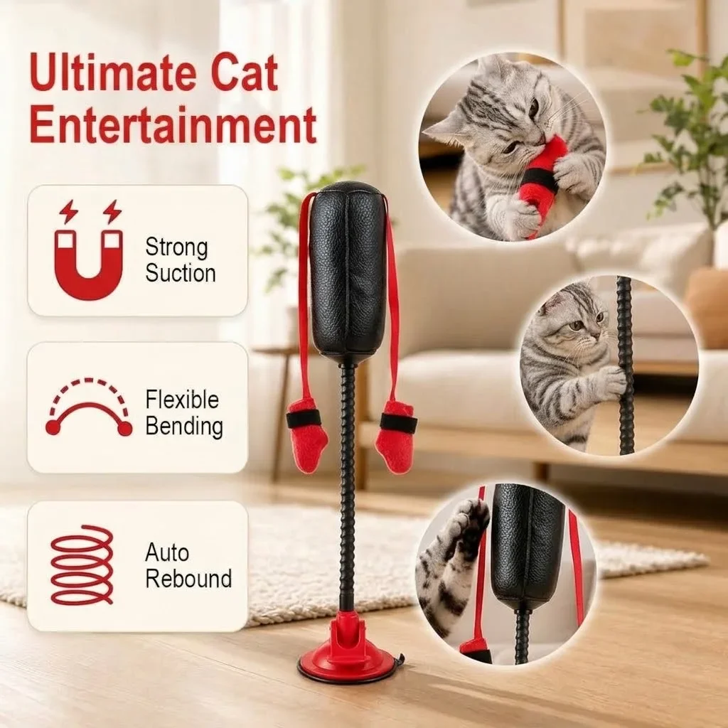 Interactive Cat Boxing Toy Self Hi Punching Bag with Suction Cup Base Spring Back Kitten Teaser Toy Indoor Play Exercise