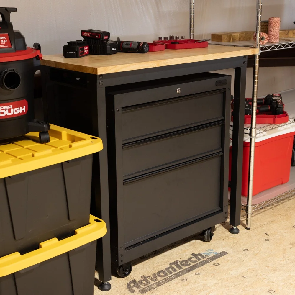 36 Inch Heavy Duty Workbench Steel Frame Durable Wood Worktop Adjustable Feet 1000lbs Capacity Multi-Purpose Garage Workshop