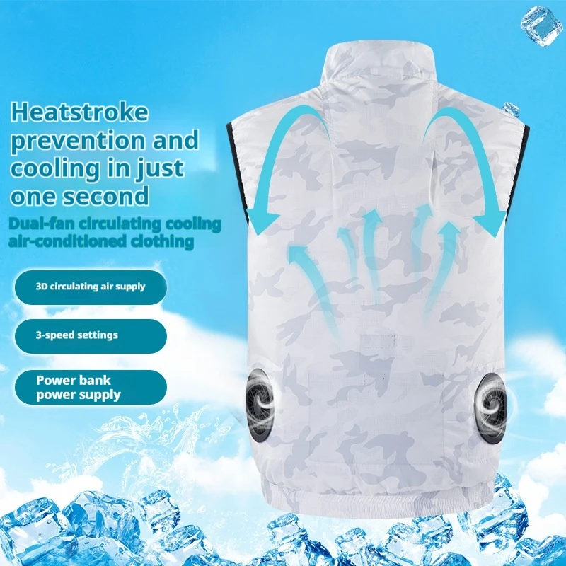 เสื้อกั๊กชุดพัดลมอัจฉริยะสำหรับการตกปลากลางแจ้ง ปั่นจักรยาน ป้องกันแสงแดด เสื้อกั๊ก ชาร์จ ระบายความร้อน ชุดเครื่องปรับอากาศ