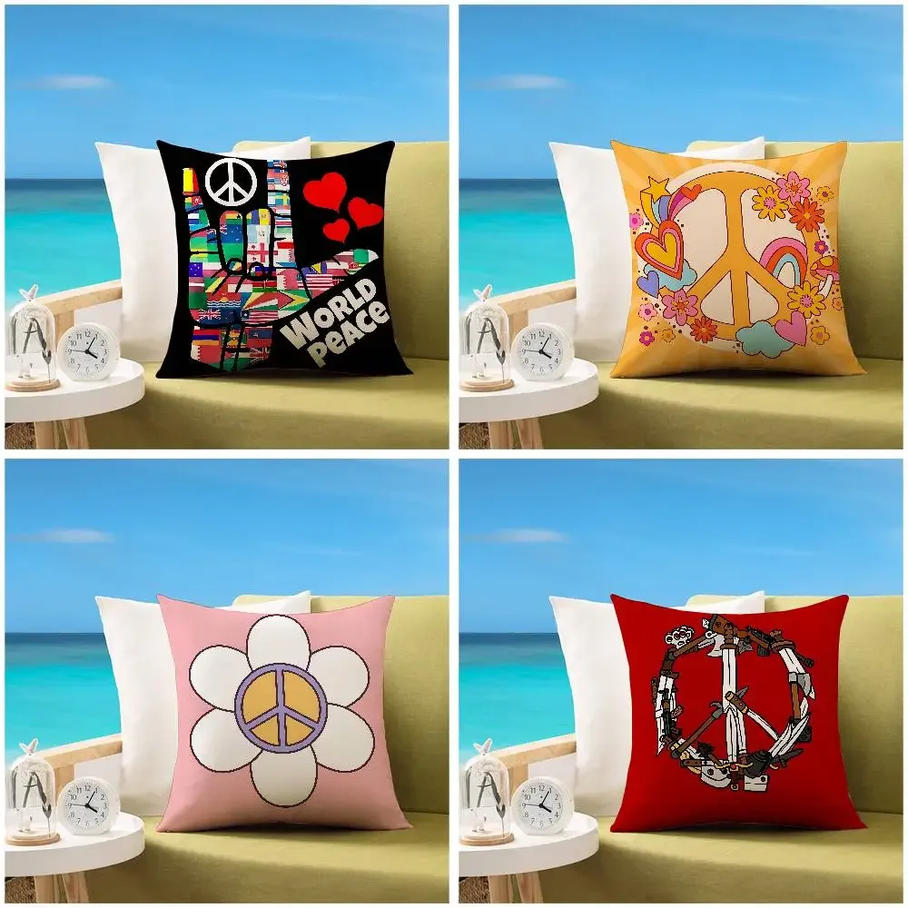 Vintage Peace Sign Anti War Pillow Case Sofa And Living Room Decorative Cushion Cover Dust-proof And Mite-proof Invisible Zipper