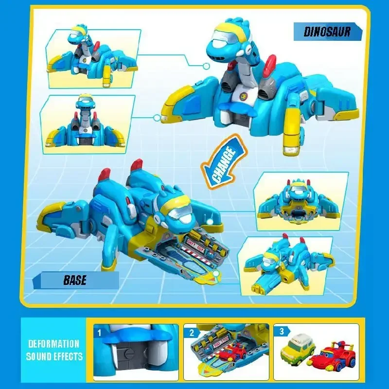 New Hot Car Deformation Gogo Dino Action Map Release Base Rex / Ping / Tomo Children Transformation Dinosaur Toy Children Gift