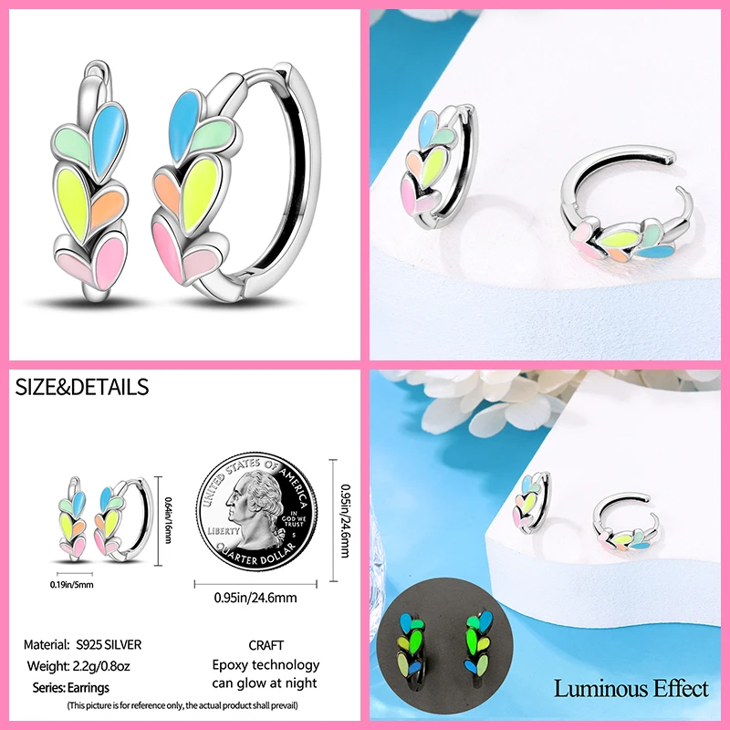 2023 New in 925 Silver Luminous Color Changing Hoop Earrings Women Jewelry Luxury Gift Original Design Color Zircon Earring Hot