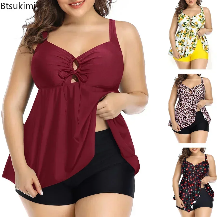 2024 الصيف بيكيني Tankini المايوه النساء قطعة واحدة ملابس السباحة حجم كبير مثير الرسن تنورة السراويل الإناث ثوب السباحة بحر