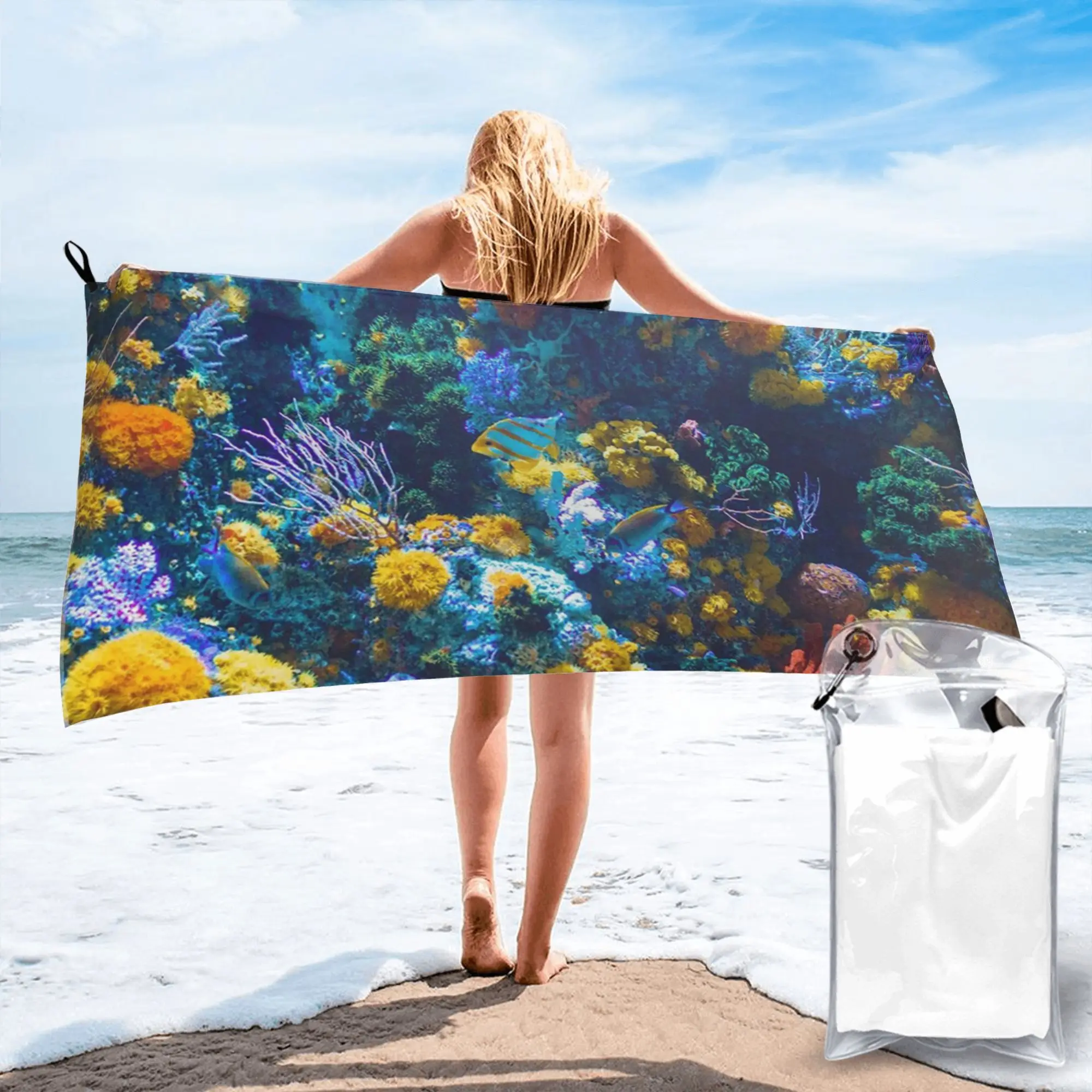 Colorful Australian Coral Reef with Tropical Fish Beach Towel Soft Microfiber Quick Dry Absorbent Quick Towels For Swimming