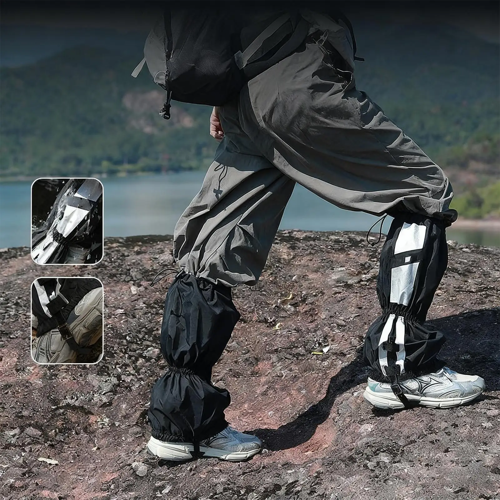 Gaiters for Hiking Reflective Adjustable Waterproof Outdoor Supplies Men Boot Gaiters for Sports Beach Travel Skiing Hiking