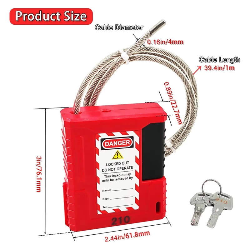 قفل كابل AAAC-Lockout Tagout - قفل كابل قابل للتعديل بطول 3.3 قدم، قفل كابل فولاذي مع طلاء الفينيل، كابل Loto