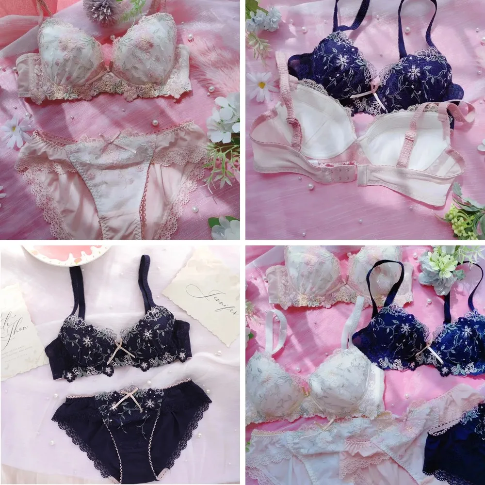 

Women's Lace Underwear Set, Embroidery Bra & Panties, Comfortable Thin Push Up Lingerie