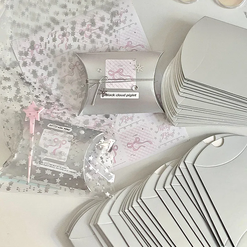 10Pcs INS Silver 3D Folding Pillow Gift Box DIY Paper Craft Supplies for Photo Card Packaging High Quality Card Packing Material