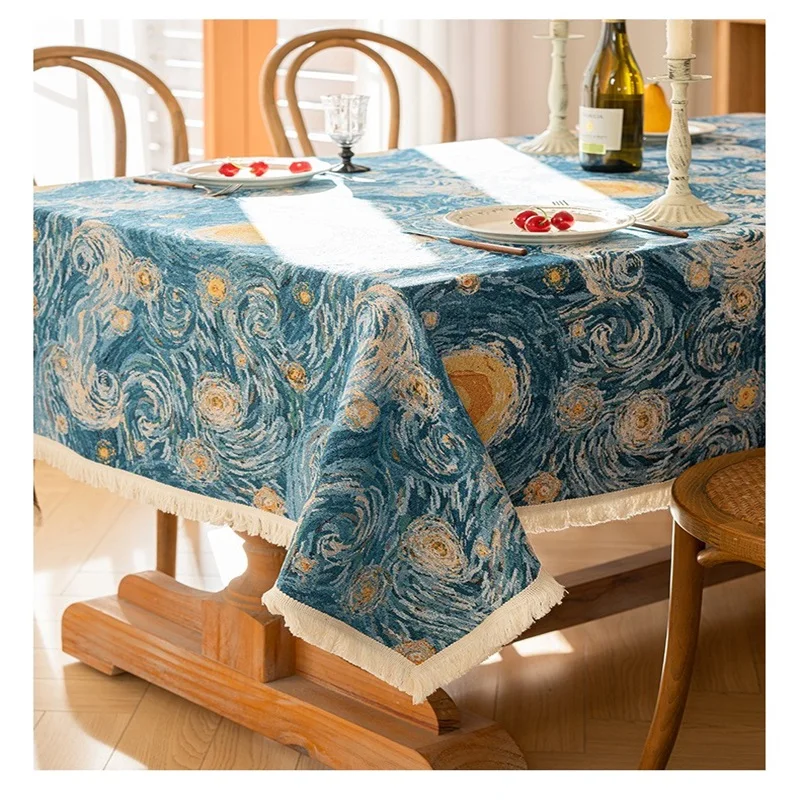 

Van Gogh Starry Sky Moon Night Tablecloth Blue Tablecloth Cotton and Linen Decorative Cover dining table decoration accessories