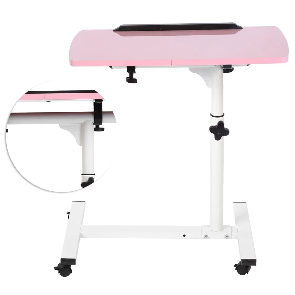 Portable Laptop Desk Pink Multifunctional Removable Laptop Desk with Wheels Bed Sofa Books Snack