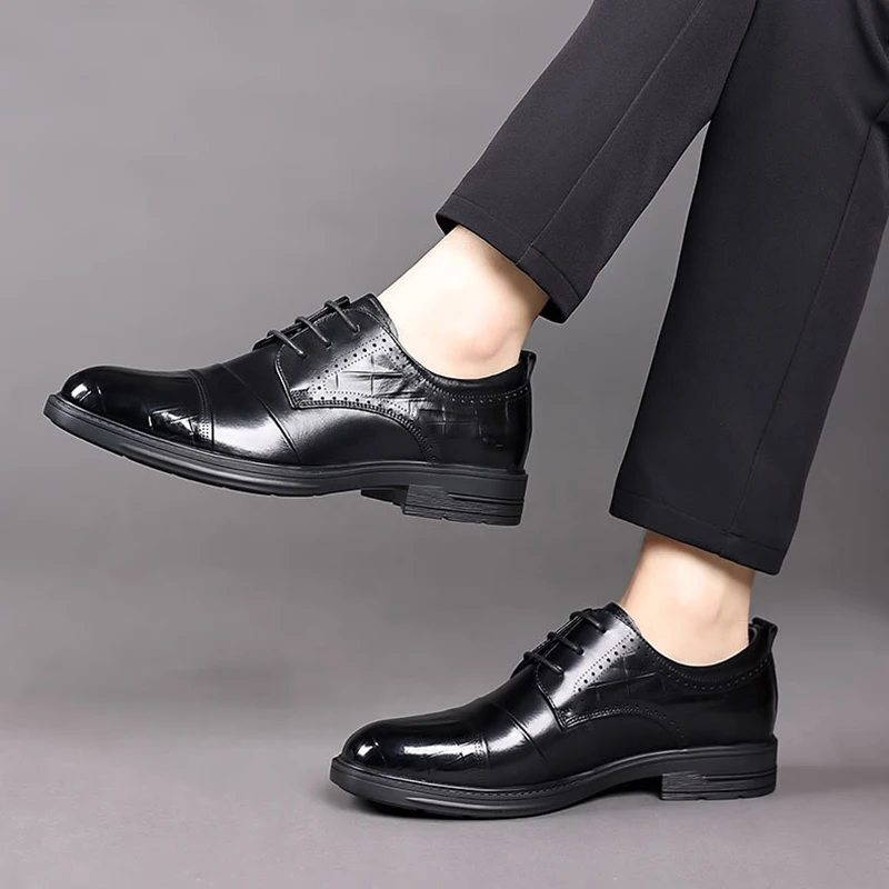 New Oxford Men's Dress Shoes Formal Business Lace Up Genuine Leather Shoes Men's Office Leather Shoes Elegant Men's Dress Sh