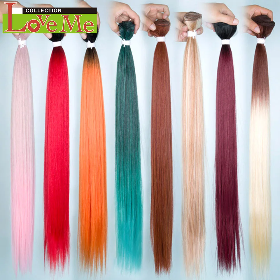 LOVE ME 28Inch 200g Yaki Straight Hair Synthetic Wefts Hair Bundles Ombre Blonde Hair Bundles Salon Natural Hair Extensions