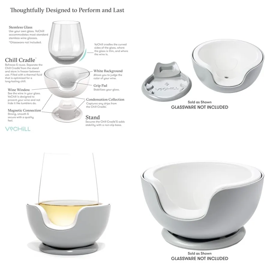 

Stemless Wine Glass Chiller Keep the Chill In Your Glass Made In USA Separable Refreezable Chill Cradle Actively Chills Stemles