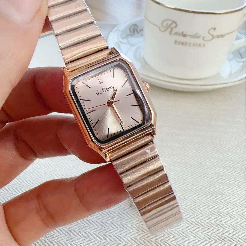 

New Ladies Watch Gold Color Stainless Steel Adjustable Strap Rectangular Dial Luxury Women Quartz Wristwatch Wholesale