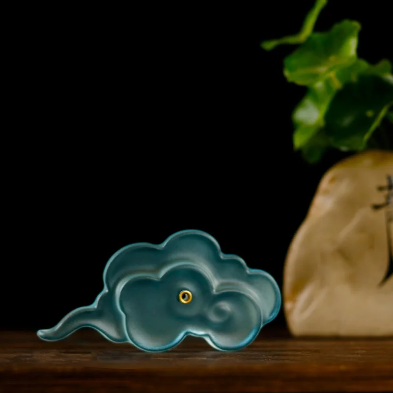 Traditional Glazed Cloud Pet Tea Table Ornament Incense Stick Holder Chinese Zen Style Gift