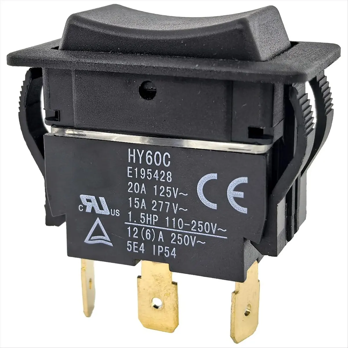 Reliable- HY60C 3-Pin Rocker Switch (on)-Off-(on) 20A/125V- 15A/277V Heavy-Duty Switch for Motors, Tools & Industrial Equipment