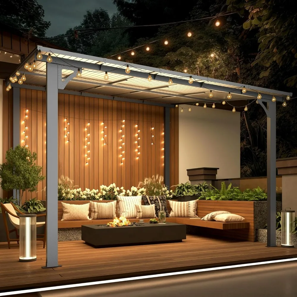 10' x 10' Pergola Gazebo, Small Wall Mounted Pergolas and Gazebos on Clearance, Outdoor Patio Lean to Gazebo Metal Awnings