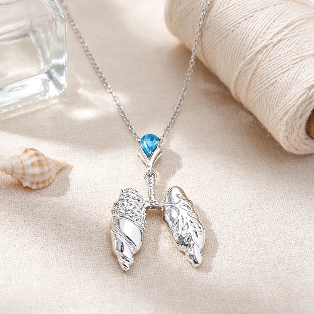 Hanreshe Lung with Crystal Pendant Necklace Classic Simple Medical Jewelry for Doctor Nurse Surgeon Medicine Accessories