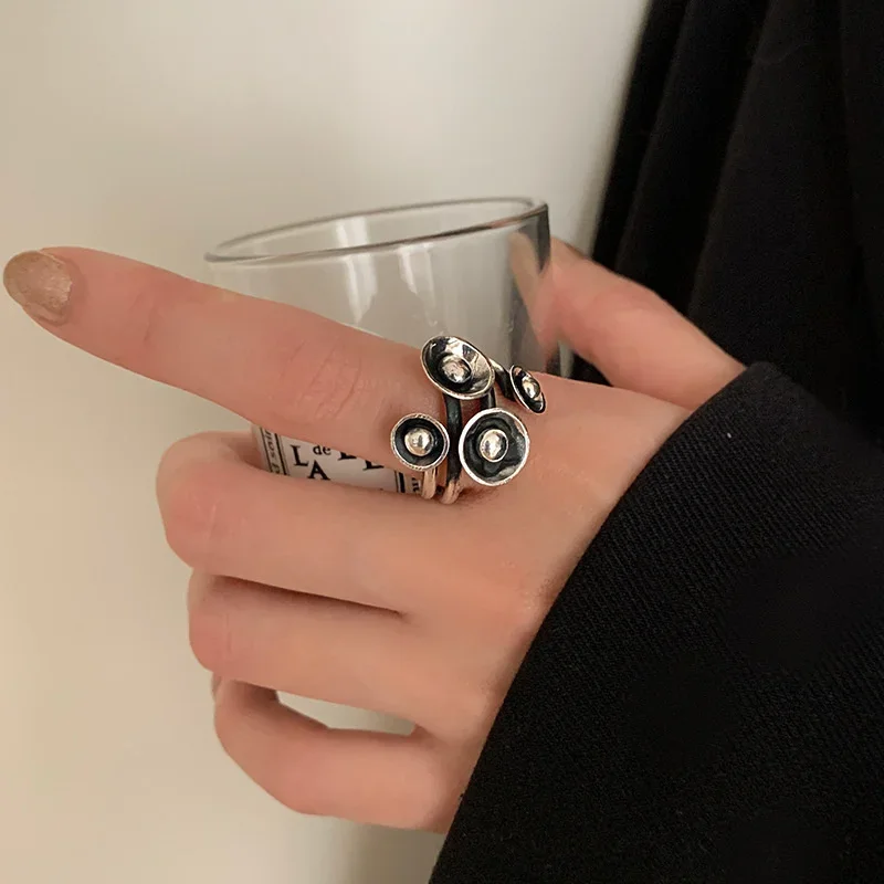 Creative Fashion Versatile Flared Flower Rings, Personality Street Oval Stripe Rings, Hand Accessories