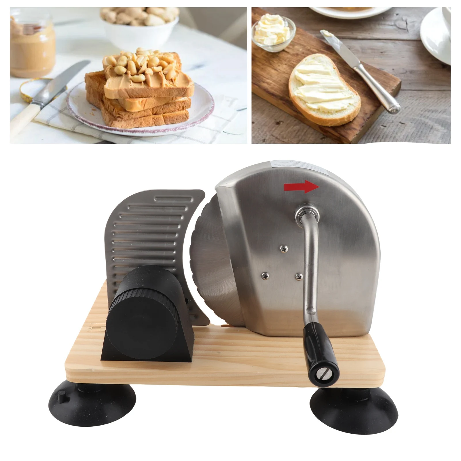 Manual Bread Cutter Washable Bread Slicing Cutter Stainless Steel Blade Hand Crank Adjustable Thickness Removable for Bakeries