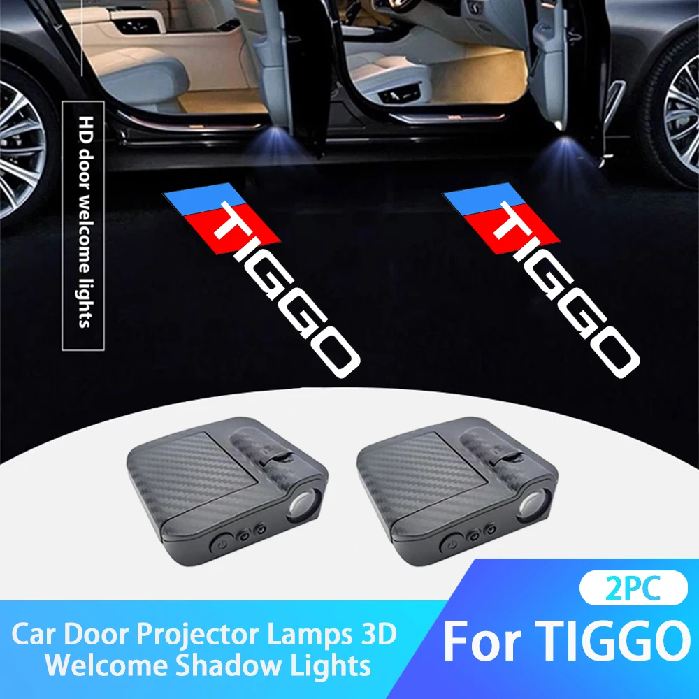 2Pcs LED Car Door Emblem Light Welcome Lamp Wireless Projector For Chery Tiggo 8/8 Pro/8 Pro Max