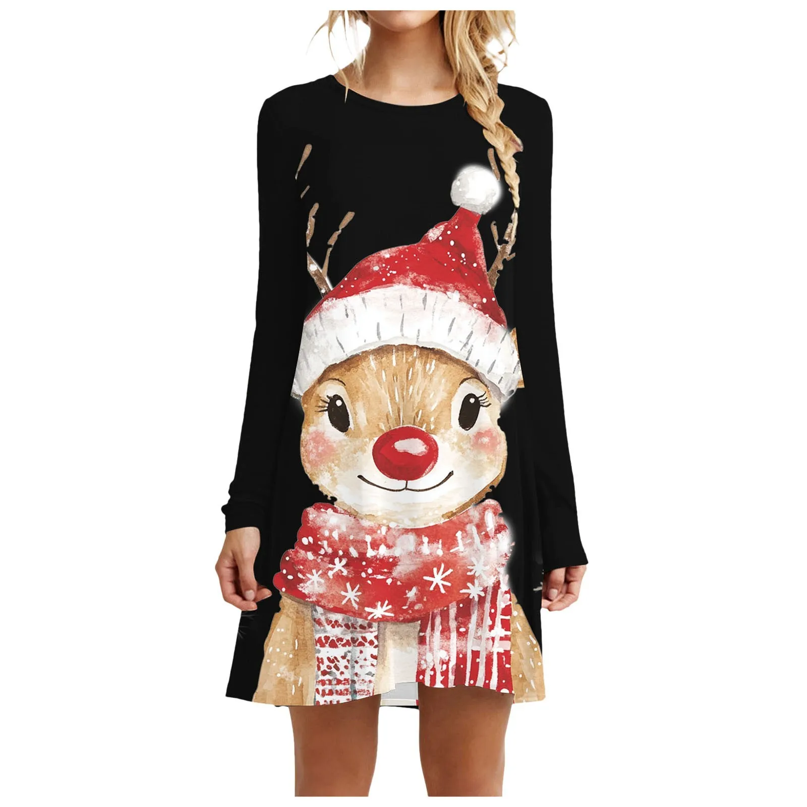 Santa Claus Print Dresses For Women 2024 New Year Short Sleeve O-Neck Dress Oversized Ladies Christmas Funny Women Party Dress