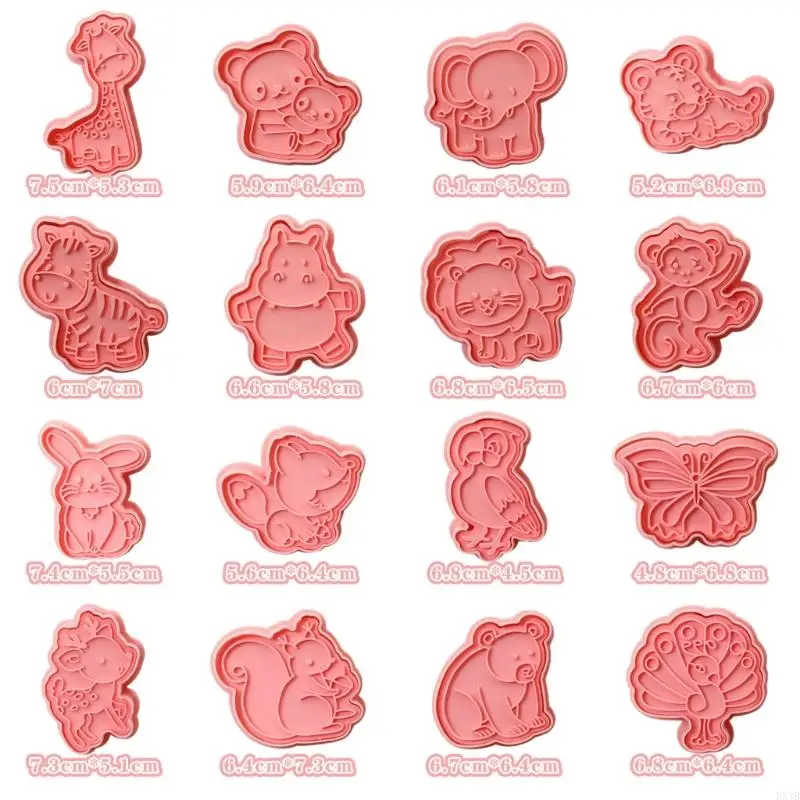 KX4B 16PCS Cartoon Animal Biscuits Mould Cookie Stamps Fondant Biscuits Cookie Cutters