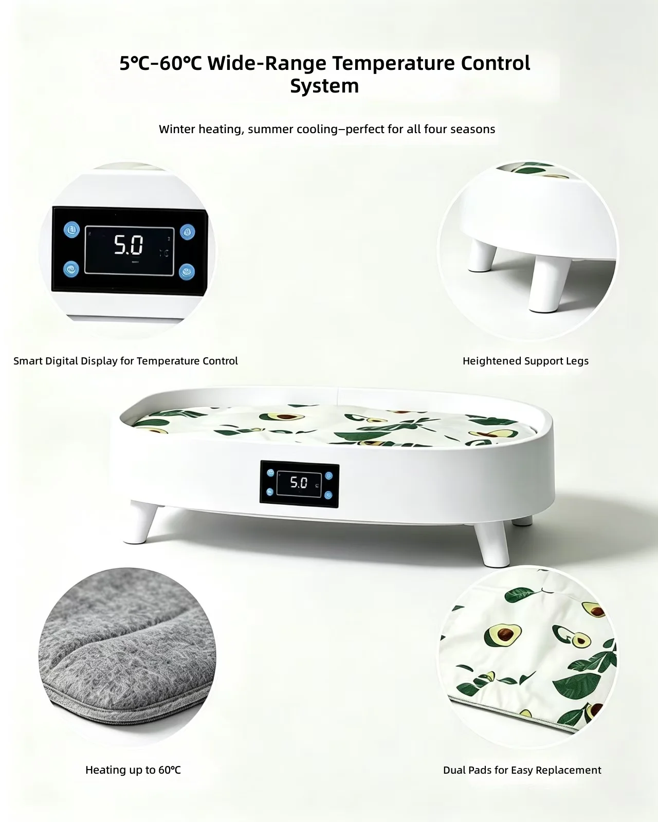 Smart Pet Heating Cooling Bed with Removable Washable Cover Bluetooth Audio for Cats Dogs