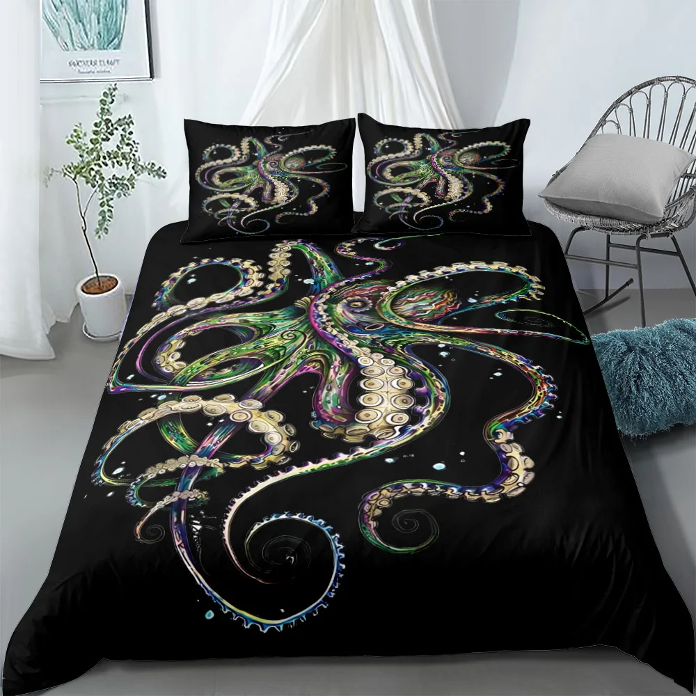

Retro Octopus Bedding Set King Queen Double Full Twin Single Size Duvet Cover Pillow Case Bed Linen Set