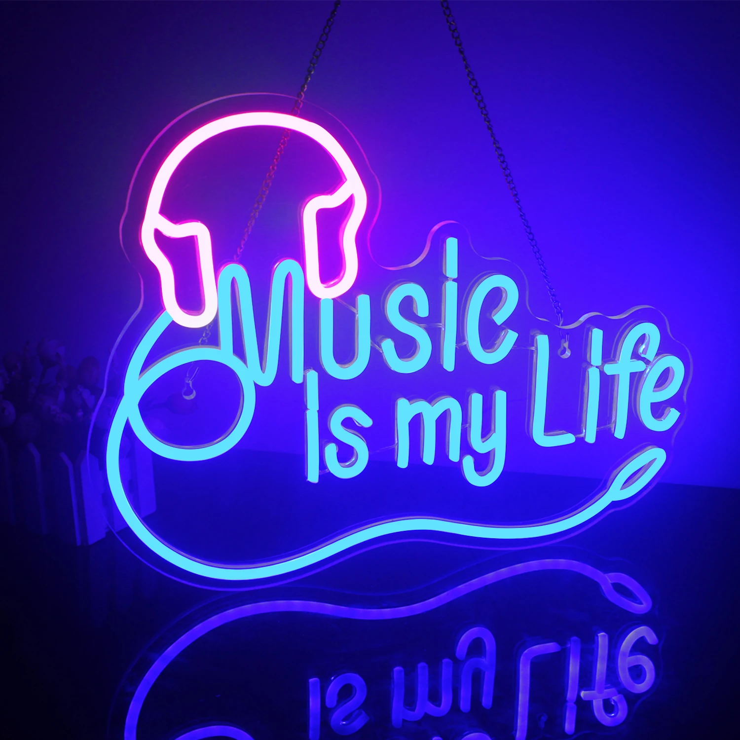 Music Is My Life Neon Signs Headphone Neon Light Up Sign Bedroom Live Music Studio Club Music Home Bars Party Night LED Lights