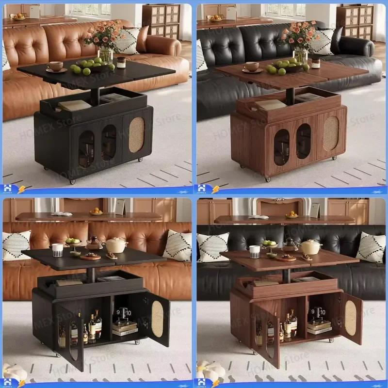 Modern Solid Wood Lifting Coffee Table Mobile Side Table Sofa Cart Multifunctional End Table for Small Living Room Furniture