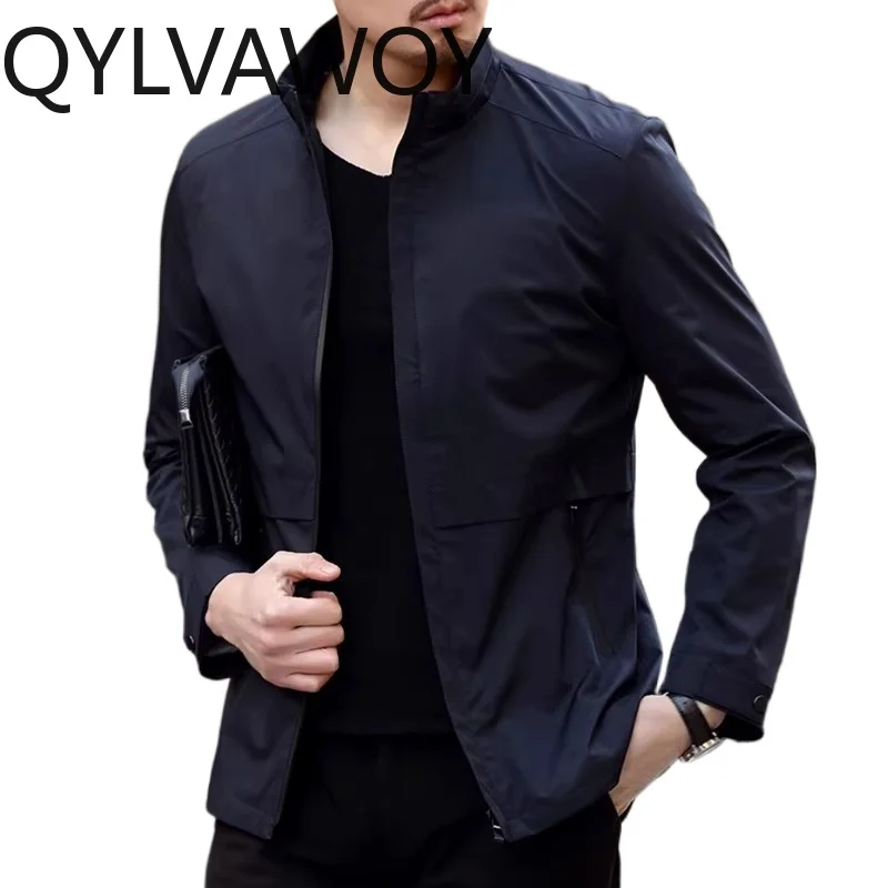 QYLVAWOY Man Jacket Spring Autumn Jackets Lapel Jackets for Man Anti-wrinkle Coat Solid Menswear Clothing Business Casual New