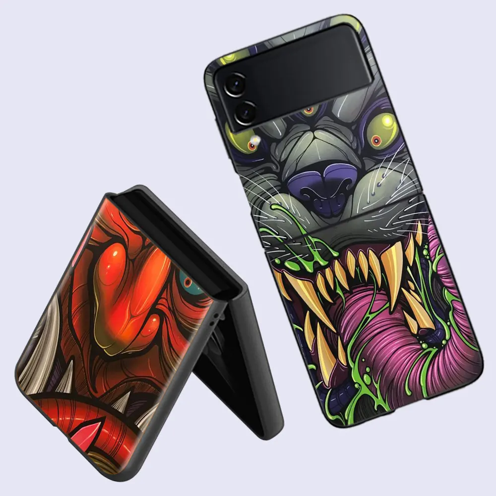 Hannya demon tattoo Phone Case For Fundas Samsung Galaxy Z Flip 6 3 5G Back Hard Capa for Z Flip 5 4 5G Coque TPU PC Shell