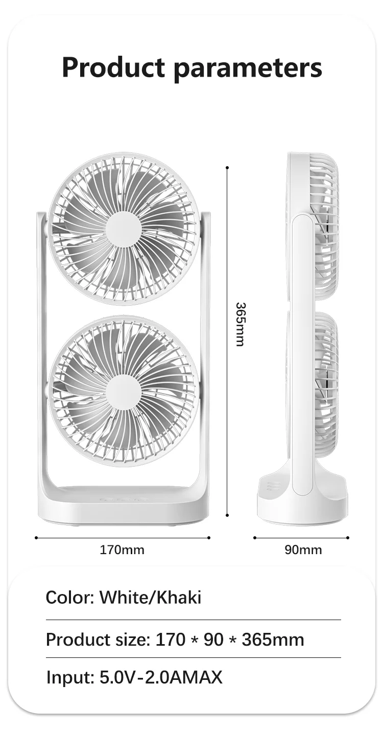 USB-desktopventilator met dubbele kop Zachte luchtstroom 3-snelheidsaanpassing Perfect voor luchtcirculatie in huis en op kantoor