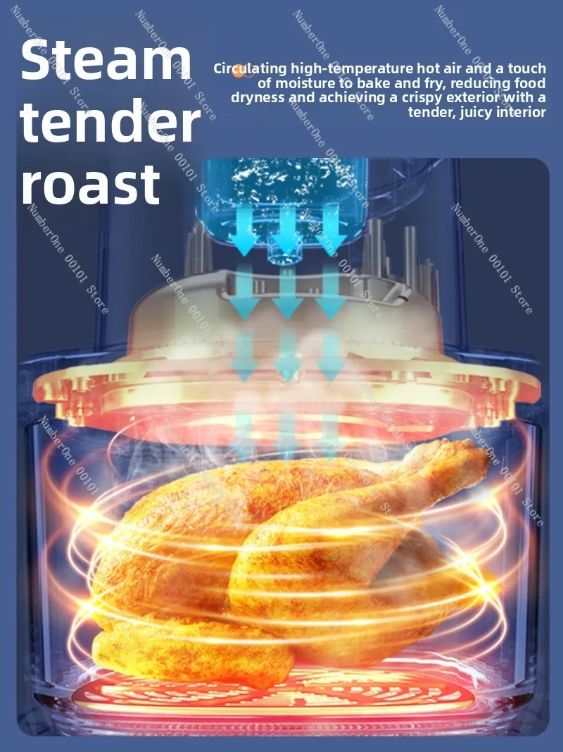 Coating Free Visible Glass Air Fryer Large Capacity Steam Roast Multifunctional Household Electric Air Fry Oven
