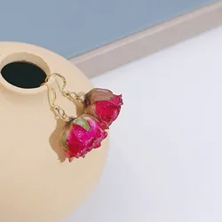 Colorful Rose Earrings Handmake Epoxy Resin Natural Flower Earrings Elegant Preserved Rose Flowers Drop Earring Custom Packaging