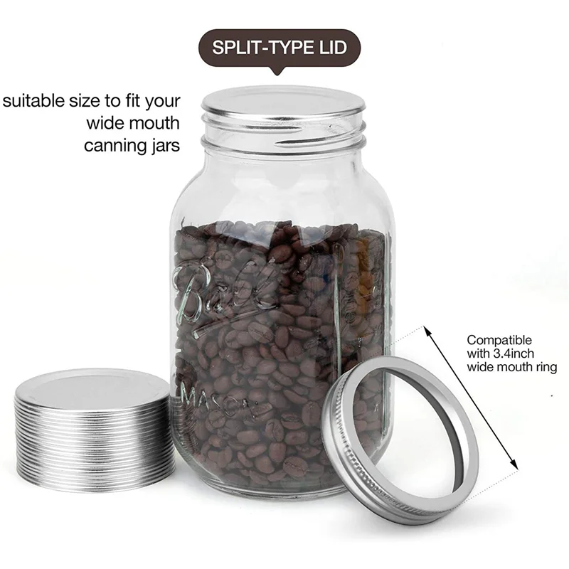 ABVG-48 PCS Mason Jar Lids, Regular Mouth Canning Lids Reusable Split-Type Leak Proof Canning Lids With Silicone Seals Rings