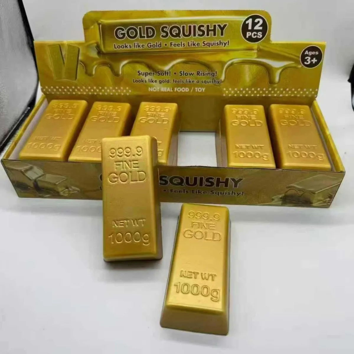 1-3PCS Simulate Gold Brick Squishy Slow Rising Stress Relief Toy Realistic Gold Bar Squeeze Anti-Anxiety Fidget Toy Party Favors