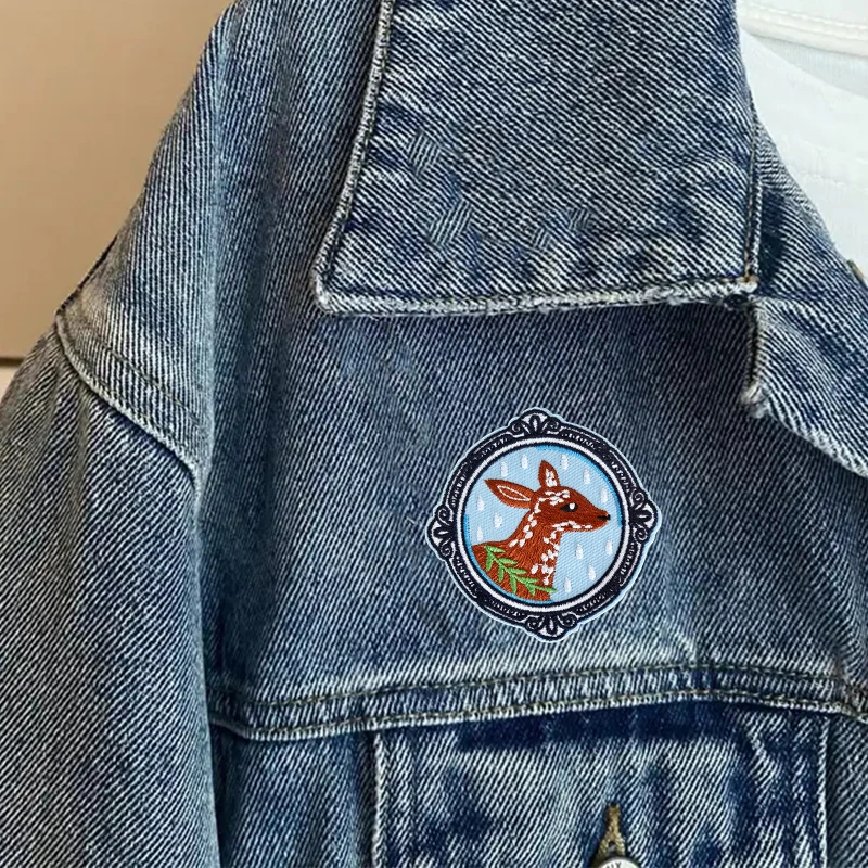 1PC Deer Outside Window Embroidered Patch Vintage Animal Badge DIY Gift Iron On Patches For Clothes Cap Bag Jacket Trucker Hat