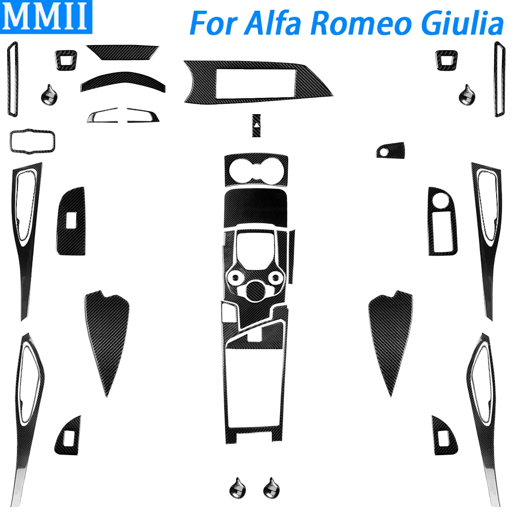 

For Alfa Romeo Giulia 2017-2019 Carbon Fiber Gear Shift Air Outlet Window Lift Dashboard Set Car Interior Accessories Sticker