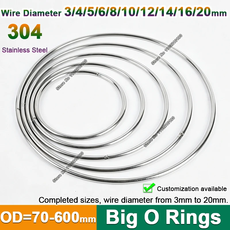 1pc Thickness 3/4/5/6/8-20mm 304 Stainless Steel Big Solid O Ring OD 70/80/90/100/120-600mm Strapping Welded Circle Round Rings