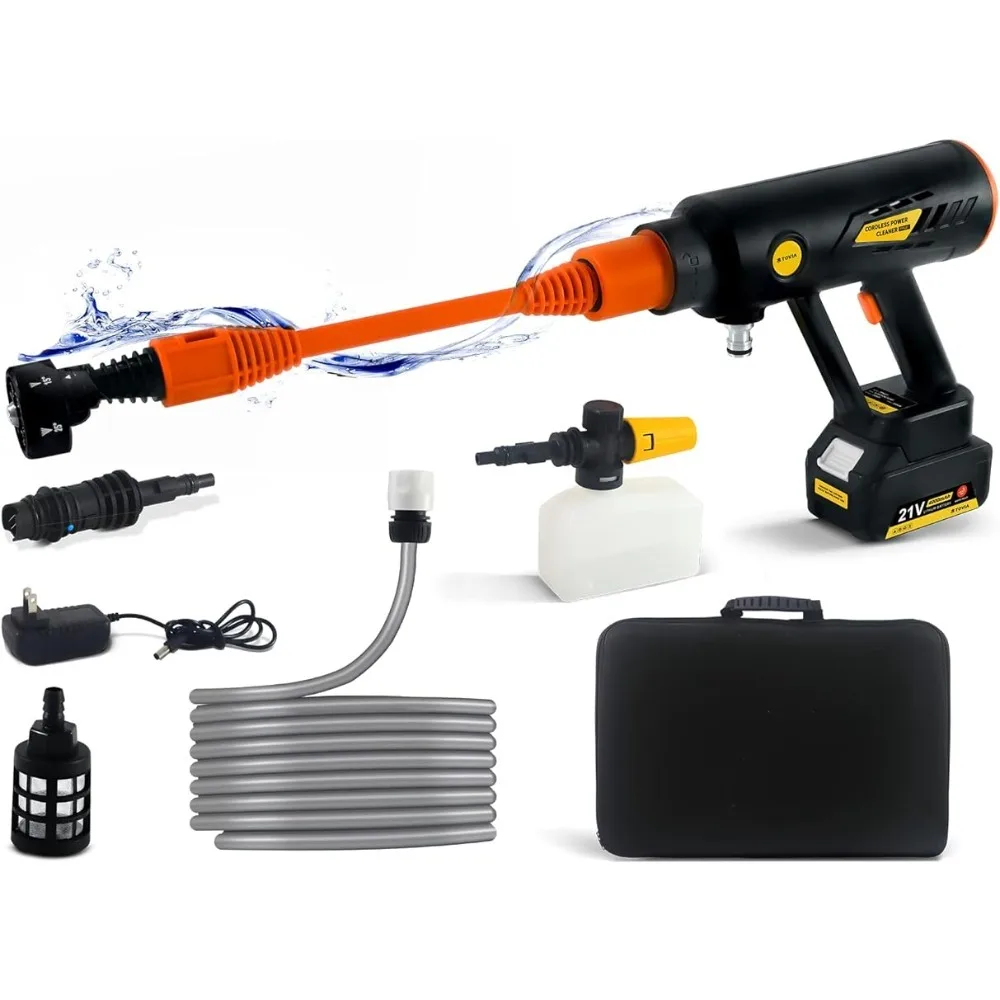 

Cordless Pressure Washer Gun, T TOVIA 870PSI Electric Washer Kit, Portable Power Cleaner with 6-in-1 and 0-180°Adjustable Nozzle