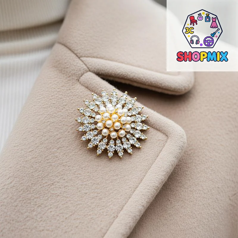 Sparkling Rhinestone Pearl Brooch Snowflake Design 2 Color Options For Wedding Party Formal Events