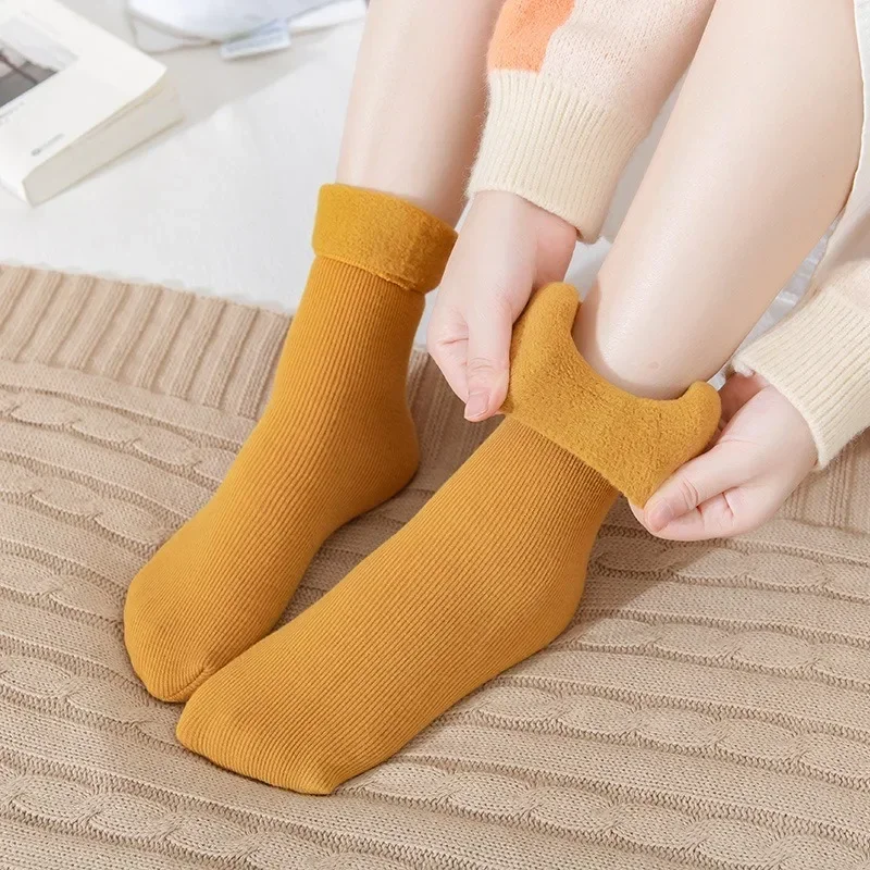 Warm Wool Cashmere Middle Tube Socks Autumn Winter Women Men Solid Color Thicken Home Floor Socks Soft Casual Cotton Sock Gift