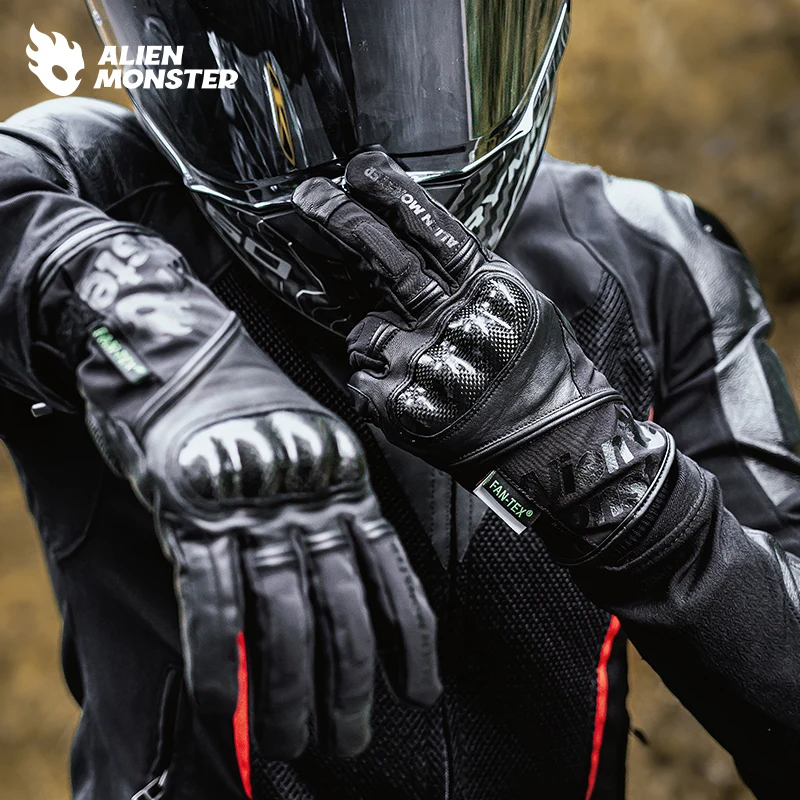 

Мотоциклетные перчатки, зимние водонепроницаемые теплые перчатки из углеродного волокна, кожаные ветрозащитные морозостойкие перчатки, мужские гоночные экипировки