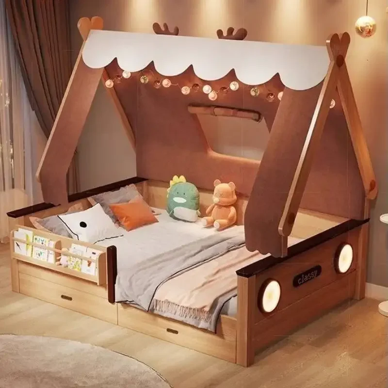 Canopy Safety Wooden Kids Beds Guard Rails Storage Single Modern Children Beds Frame Design Camas Infantiles Furniture Home