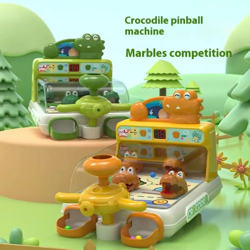 

Pinball Crocodile Table Marbles Game Scoring Athletics Music&Light Crocodile Marbles Toy 20 Balls Cartoon Table Top Bowling Game