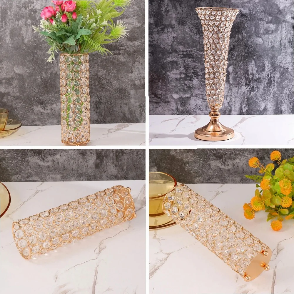 

Crystal Gold Flower Vase for Home Decor, Elegant Dining Table Centerpiece Flower Pot