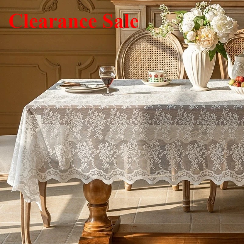 

New lace tablecloth white retro round table square tablecloth coffee table household French cover