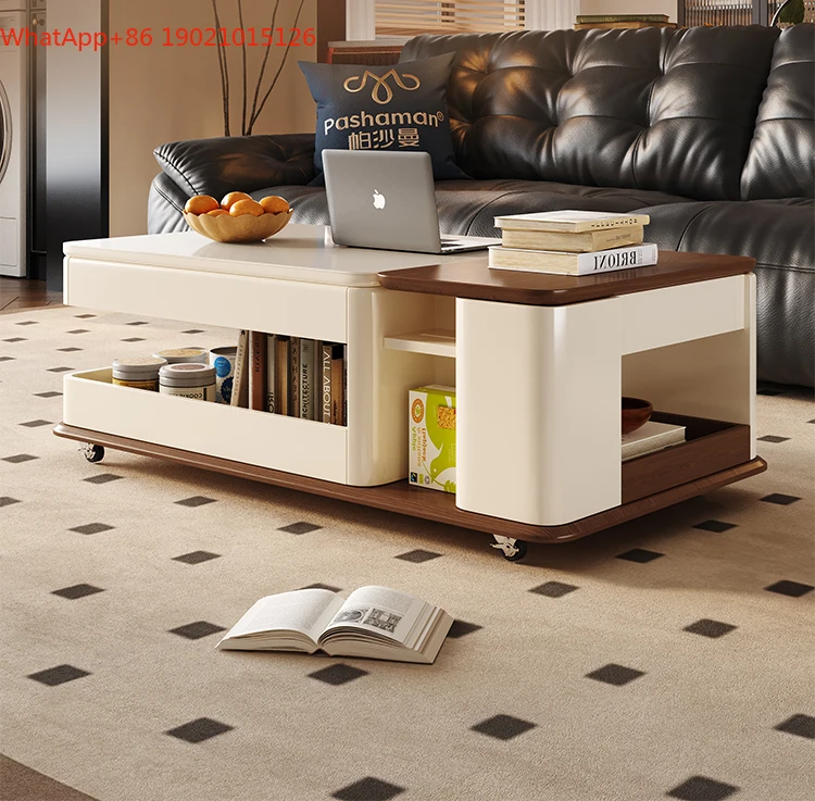 Retro style living room trolley lifting movable multi-functional storage small table